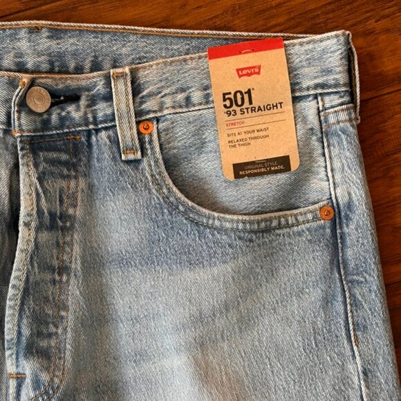 LEVI'S 501 93' straight Jeans Original Button Fly 36X30 light wash distressed - Picture 3 of 8